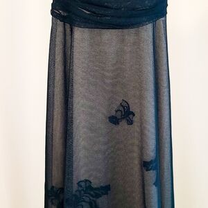 BCBGMaxAzria Black Maxi Dress Ruched A-line Cocktail